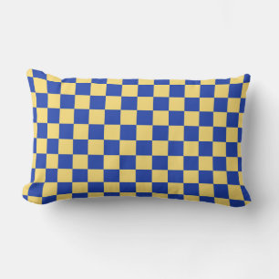 Butter yellow and blue checkered board pattern lumbar pillow
