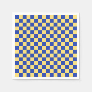 Butter yellow and blue checkered board pattern napkins