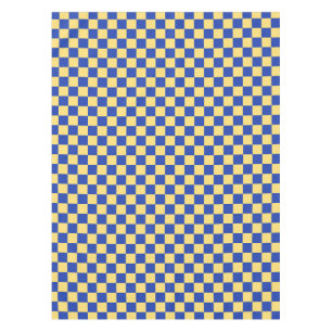 Butter yellow and blue checkered board pattern tablecloth