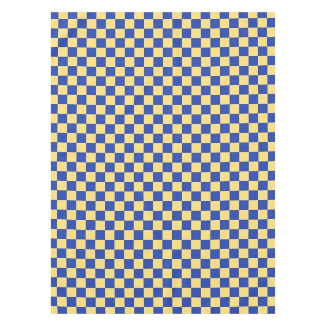 Butter yellow and blue checkered board pattern tablecloth (Front)