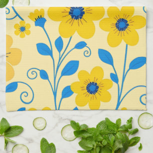 Butter Yellow and Blue Floral Kitchen Towel