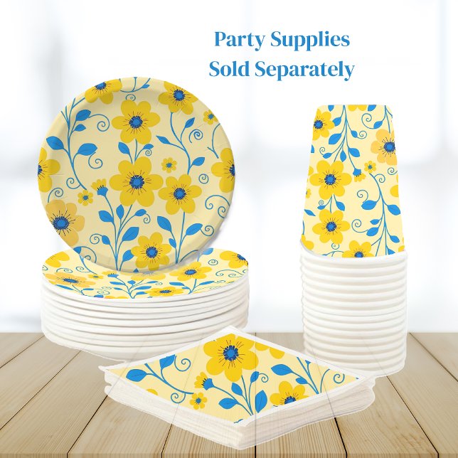 Butter Yellow and Blue Floral Paper Plates (Butter Yellow and Blue Floral-Party Supplies-Plates Napkins and Cups)