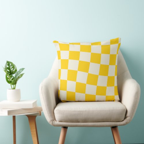 Butter Yellow and Ecru Warped Grid Throw Pillow