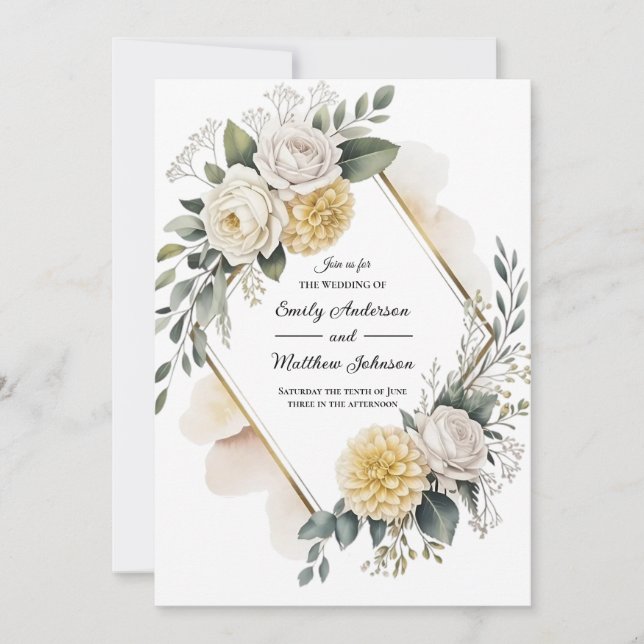 Butter Yellow And Gold Wedding Invitation (Front)