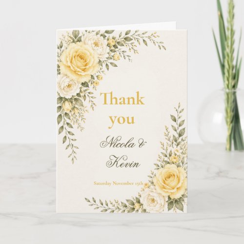 Butter Yellow and Ivory Wedding Thank You Card