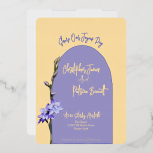 Butter Yellow and Lilac Colored Sun Orchid Wedding Foil Invitation