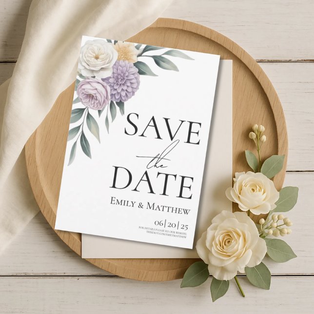 Butter Yellow And Lilac Floral Save The Date (Creator Uploaded)