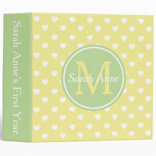 Butter Yellow and Mint Hearts Monogram Scrapbook 3 Ring Binder