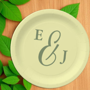 Butter Yellow and Sage Minimalist Wedding Paper Plates