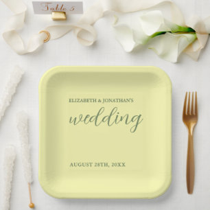 Butter Yellow and Sage Minimalist Wedding Paper Plates
