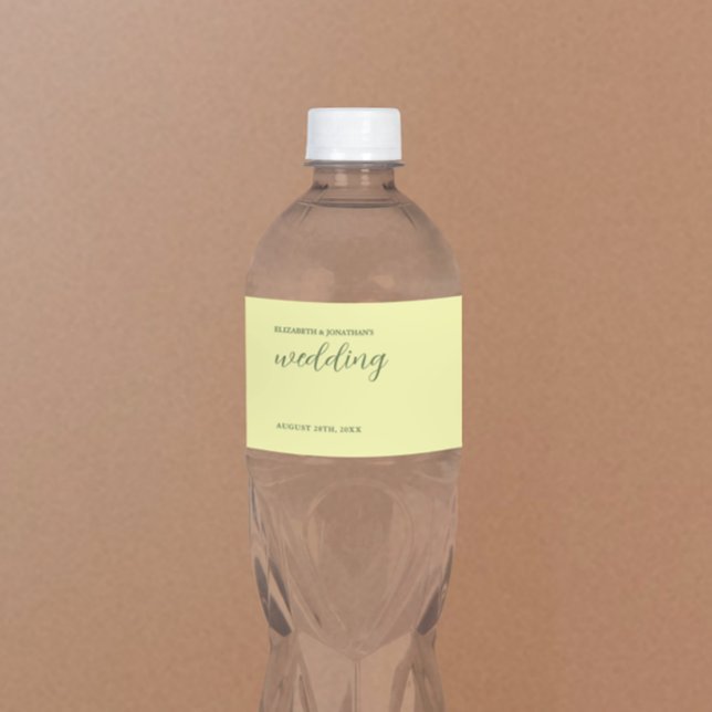 Butter Yellow and Sage Minimalist Wedding Water Bottle Label (Creator Uploaded)