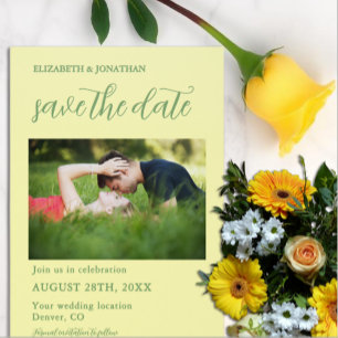 Butter Yellow and Sage Wedding Save The Date Letterpress Photo Cards