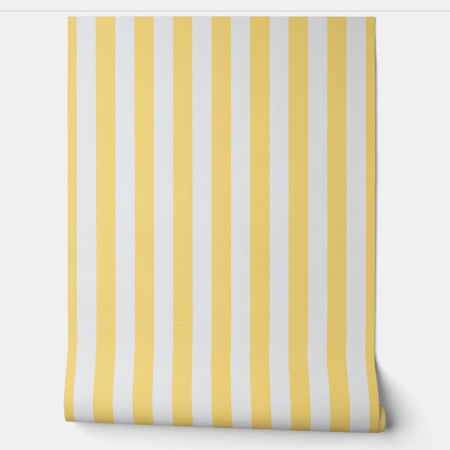 Butter yellow and white awning stripe  wallpaper  (Unrolling)