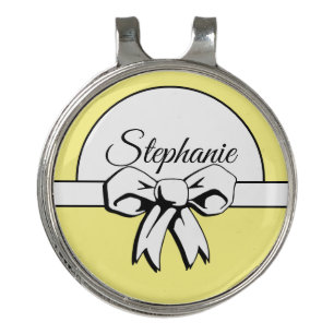 Butter Yellow and White Bow Personalize Golf Balls Golf Hat Clip