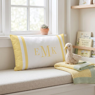 Butter Yellow and White Classic Monogram Lumbar Pillow