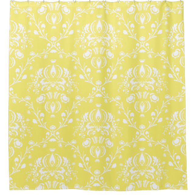 Butter Yellow and White Damask Shower Curtain (Front)
