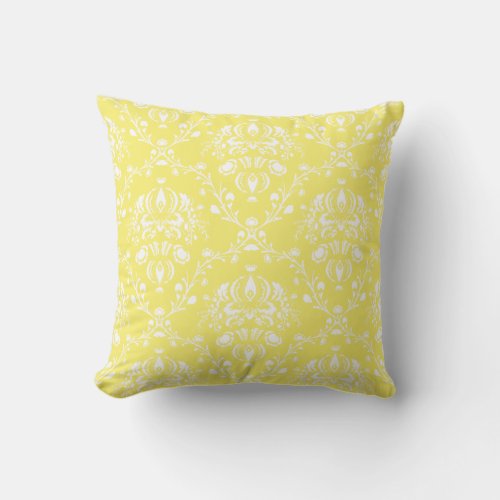 Butter Yellow and White Damask Throw Pillow