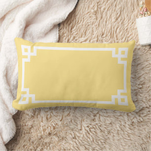 Butter Yellow and White Greek Key Border Lumbar Pillow