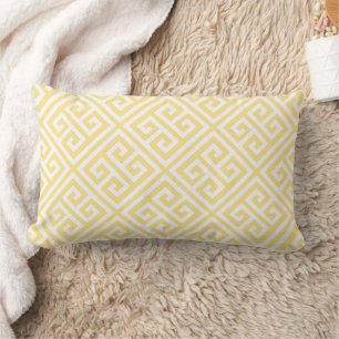 Butter Yellow and White Greek Key Pattern Lumbar Pillow
