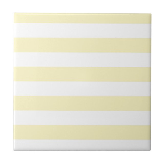 Butter Yellow and White Stripes Ceramic Tile (Front)