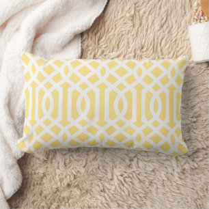 Butter Yellow and White Trellis Pattern Lumbar Pillow