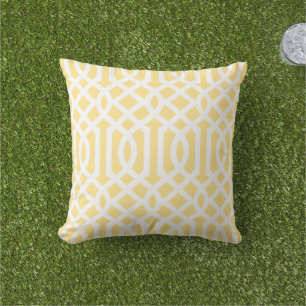 Butter Yellow and White Trellis Pattern Outdoor Pillow