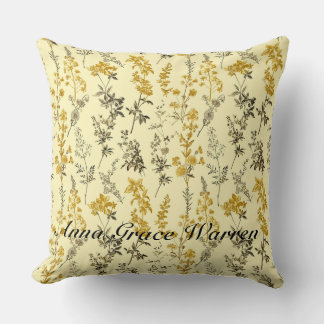 Butter Yellow Antique Old Botanical Pattern 3 Throw Pillow