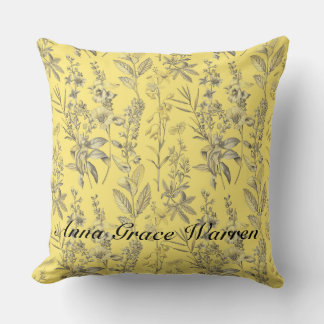 Butter Yellow Antique Old Botanical Pattern 4 Throw Pillow