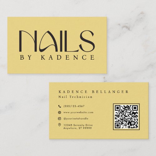 Butter Yellow Black Modern Typography Nails Business Card