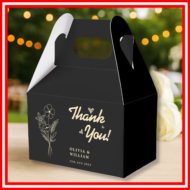 Butter Yellow Black Wildflower Wedding Thank You Favor Boxes (Creator Uploaded)