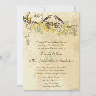 Butter Yellow Blooming Vintage Lovebird Weddings Invitation
