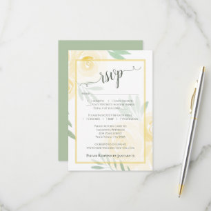 Butter Yellow Boho Chic Watercolor Roses Wedding RSVP Card