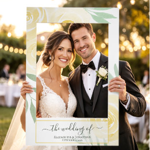 Butter Yellow Boho Chic Watercolor Roses Wedding Selfie Frame