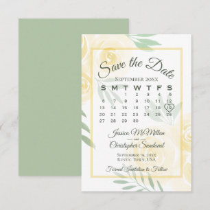 Butter Yellow Boho Roses Elegant Calendar Wedding Save The Date