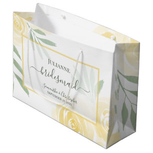 Butter Yellow Boho Roses Wedding Bridesmaid Large Gift Bag