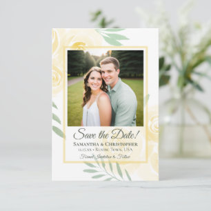 Butter Yellow Boho Watercolor Roses Photo Wedding Save The Date