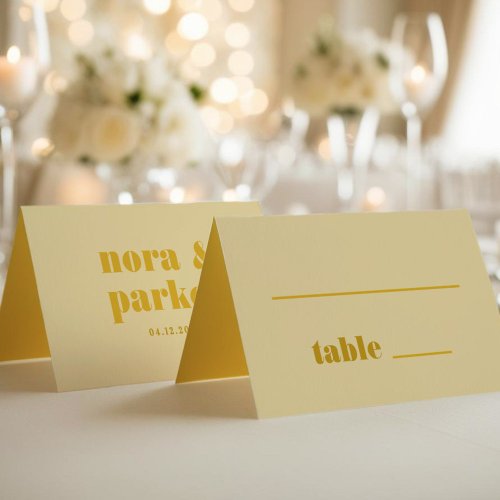 Butter Yellow Bold Typography Simple Wedding Place Card
