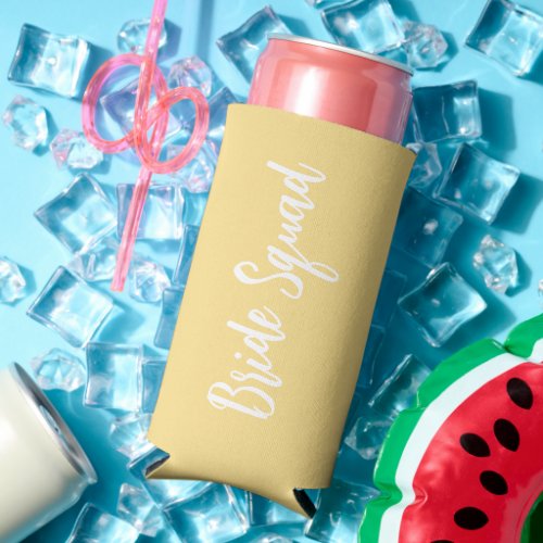 Butter Yellow Bride Squad Bachelorette Party Seltzer Can Cooler