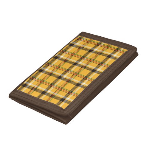 Butter Yellow  Brown Plaid Design Trifold Wallet