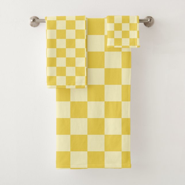 Butter Yellow Checkerboard Bath Towel Set (Insitu)