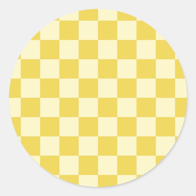 Butter Yellow Checkerboard Classic Round Sticker (Front)