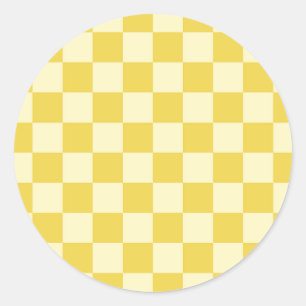 Butter Yellow Checkerboard Classic Round Sticker