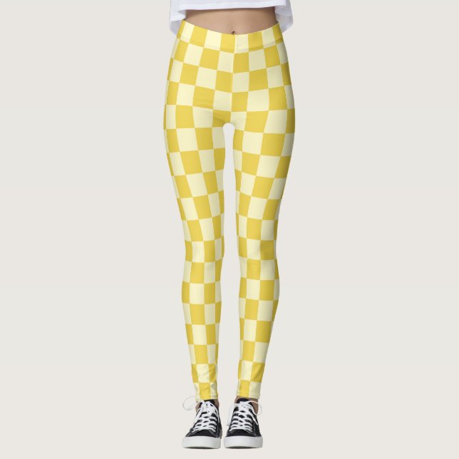 Butter Yellow Checkerboard Leggings (Front)