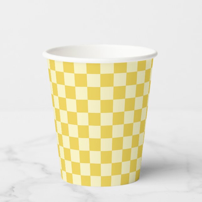 Butter Yellow Checkerboard Paper Cups (Front)