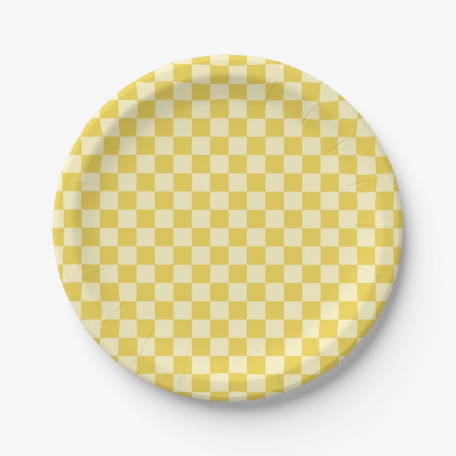 Butter Yellow Checkerboard Paper Plates (Front)