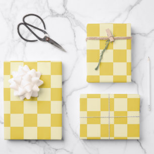 Butter Yellow Checkerboard Wrapping Paper Sheets