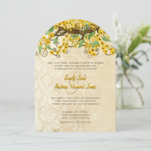Butter Yellow Cherry Blossom Tea Stain Wedding Invitation