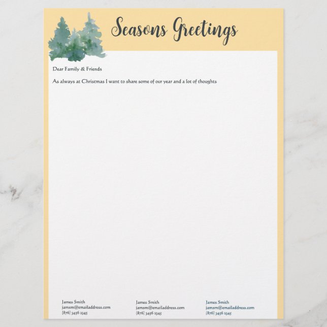 Butter Yellow Christmas Tree Letter & Photos Letterhead (Front)