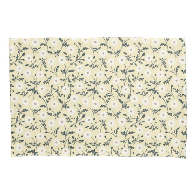 Butter Yellow Cream Modern Farmhouse Daisy Pattern Pillow Case (Front)