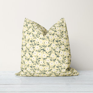 Butter Yellow Cream Modern Farmhouse Daisy Pattern Throw Pillow